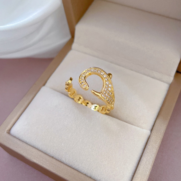 [Real Gold] Personalized Micro Inlaid Ring for Women, Adjustable Open Ring, TikTok Same Style Internet Celebrity Jewelry