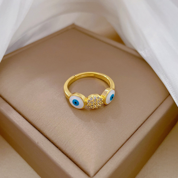 【Real Gold Plating】Cute Eye Zircon Fashion Micro Inlay Light Luxury Ring Index Finger Ring Internet Celebrity Same St...