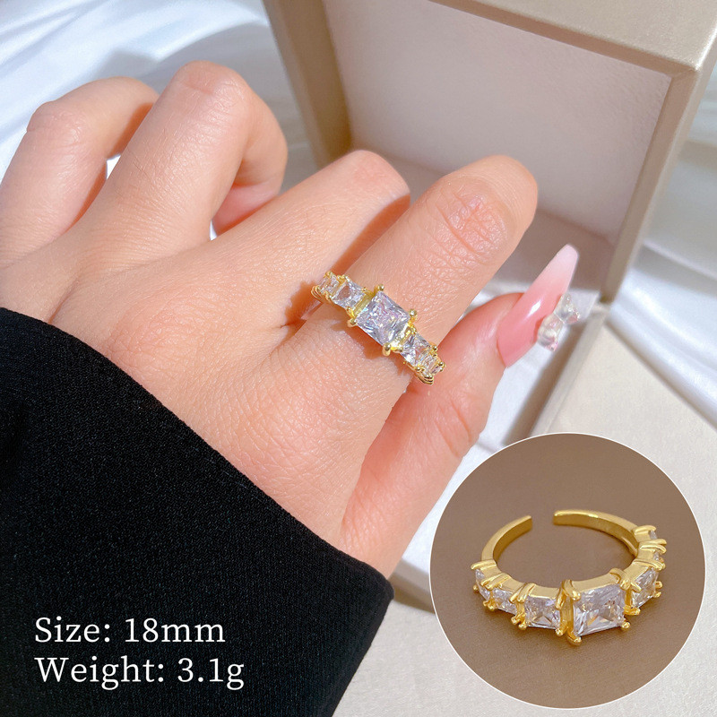【Real Gold】Square Bamboo Joint Wedding Ring Adjustable Open Ring Simple Hand Jewelry Japanese Style Couple Rings