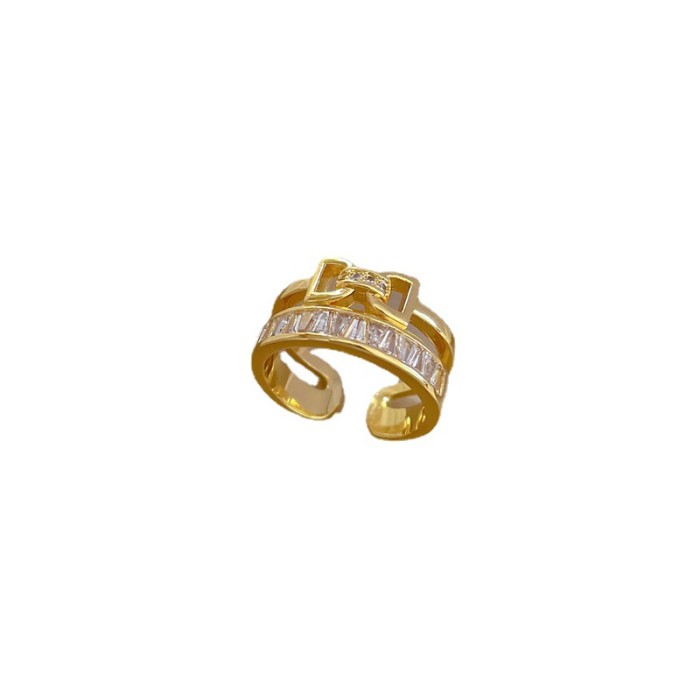 【Real Gold Plating】Open Bowknot Women's Fashion Micro Inlay Light Luxury Ring Index Finger Ring Internet Celebrity Sa...