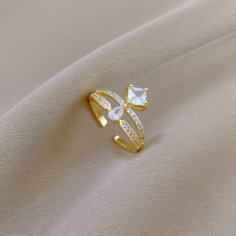 [Real Gold] Crown Water Drop Wedding Ring Adjustable Open Ring Simple Hand Jewelry Japanese Style Couple Rings