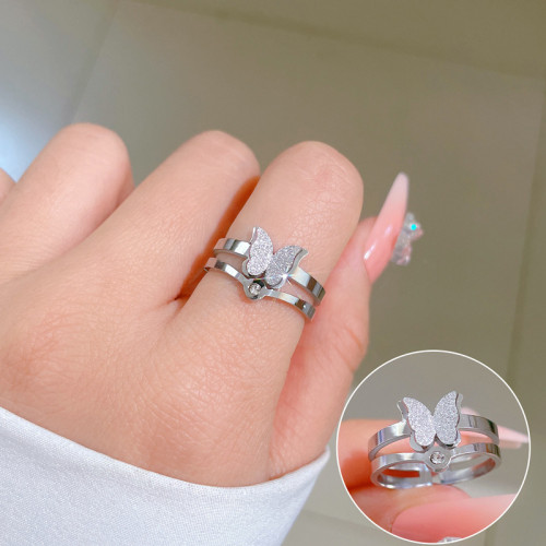 【Non-Fading】Minimalist Butterfly Titanium Steel Cool Style Disco Ring for Men and Women Ins Trend Personality Simple Index Finger Ring