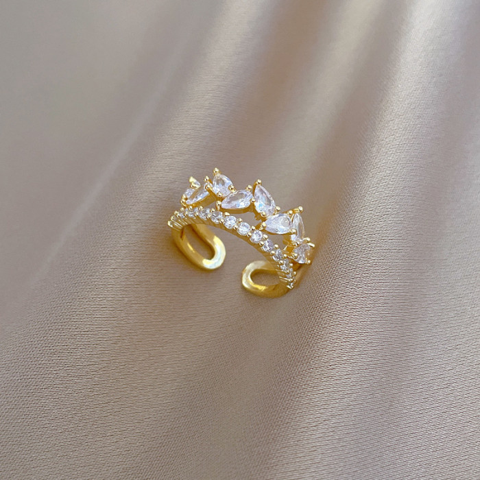 【Real Gold】Water Drop Full Zircon Wedding Ring Adjustable Open Ring Simple Hand Jewelry Japanese Style Couple Rings