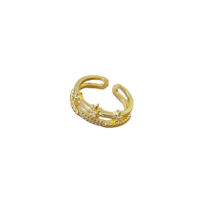 【Real Gold】Luxury Full Diamond Star Ring Adjustable Open Simple Hand Jewelry Japanese Style Couple Rings