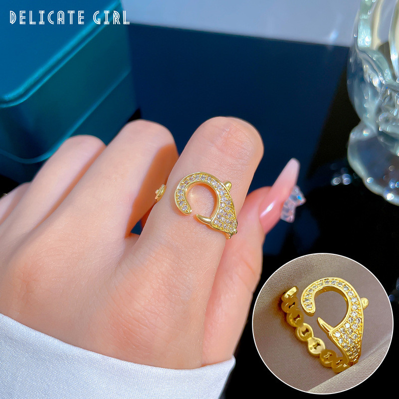 [Real Gold] Personalized Micro Inlaid Ring for Women, Adjustable Open Ring, TikTok Same Style Internet Celebrity Jewelry
