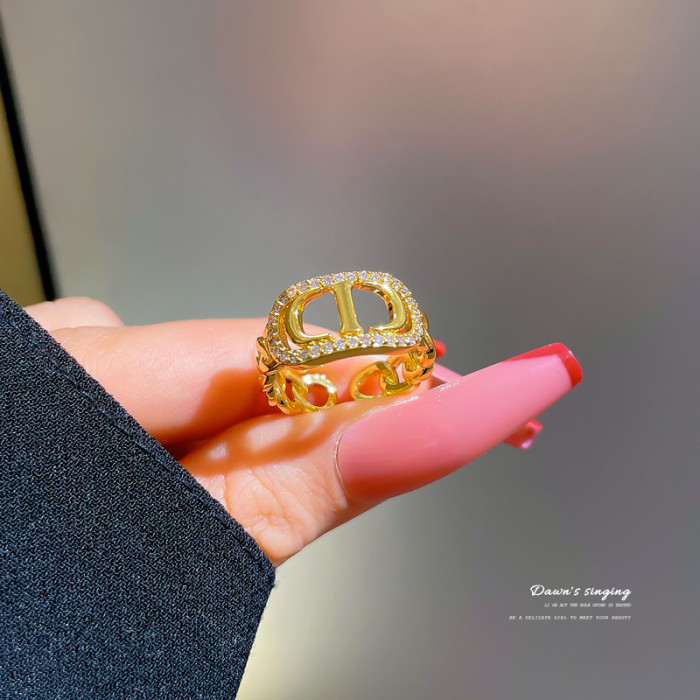 【Real Gold】Couple Rings for Women, Trendy Fashion Adjustable Open Rings, Unique Minimalist Style CD Rings