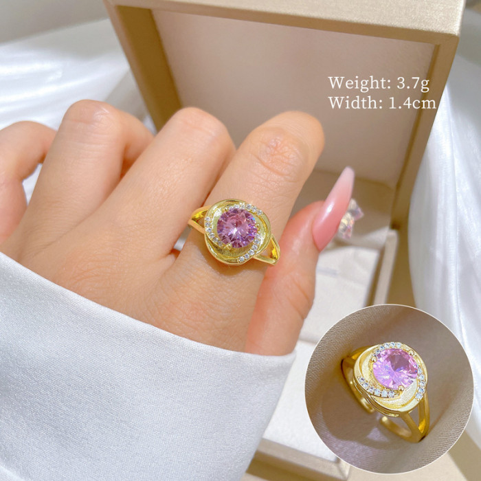 [Real Gold Plating] European and American Design Ins Style Geometric Diamond-Embedded Ball Ring Women's Cold Style Open Ring