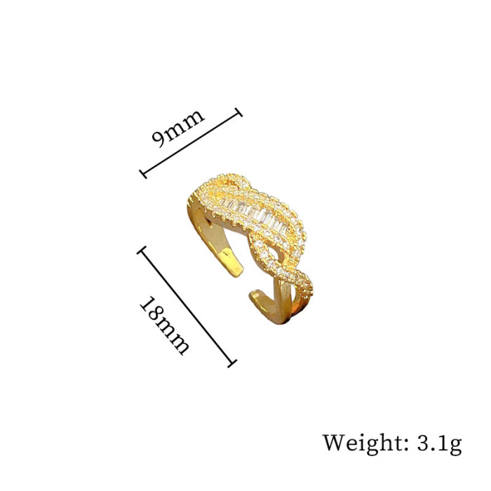 【Real Gold】Cross Wrapped Fashion Ring Adjustable Open Simple Hand Jewelry Japanese Style Couple Rings