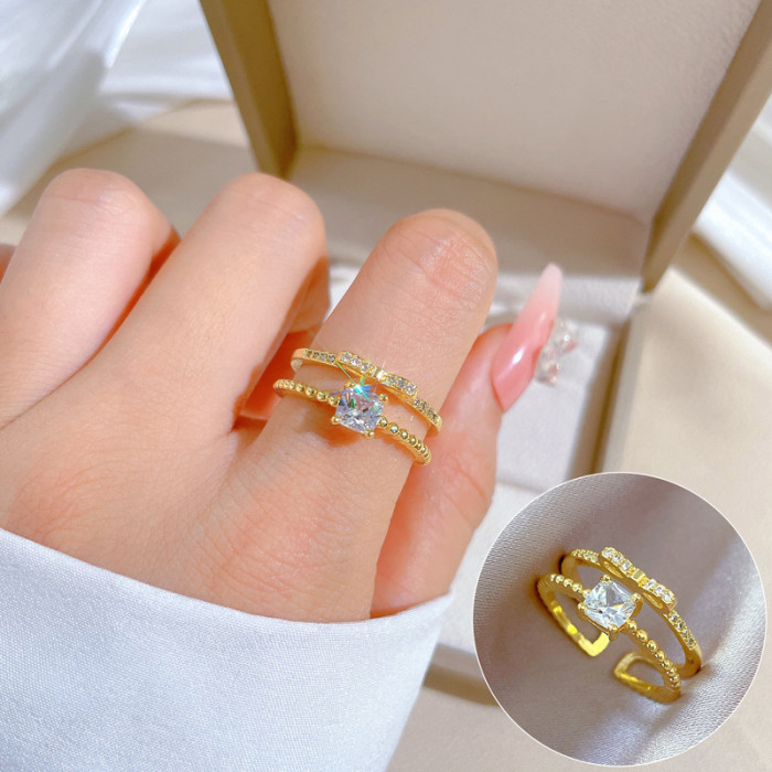 【Real Gold】Butterfly Knot Full Diamond Ring Adjustable Open Simple Hand Jewelry Japanese Style Couple Rings