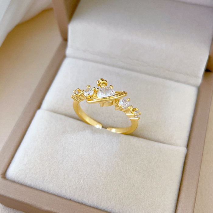 【Real Gold】Zircon Planet Full Diamond Ring Adjustable Open Simple Hand Jewelry Japanese Style Couple Rings
