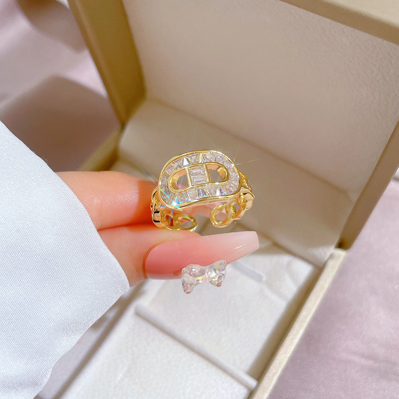 【Real Gold】8-Shaped Zircon Ring Adjustable Open Simple Hand Jewelry Japanese Style Couple Rings