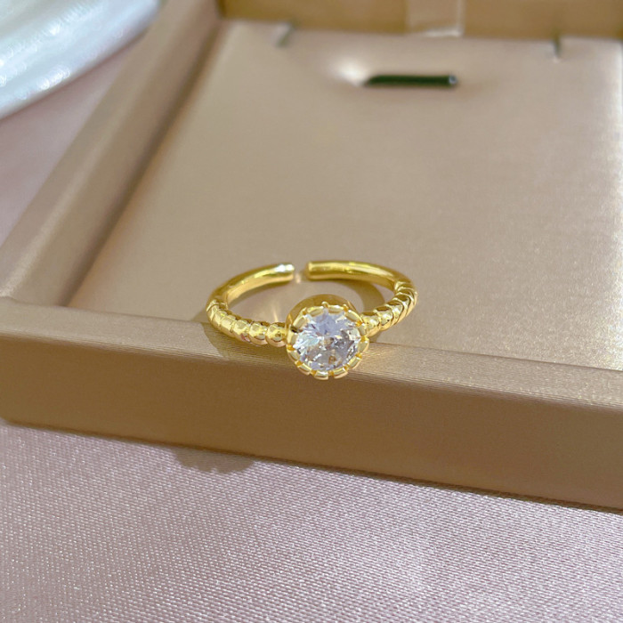 【Real Gold】Minimalist Style Zircon Simple Open Ring for Women, Korean and Japanese Niche Simple Design Index Finger Ring, Internet Celebrity