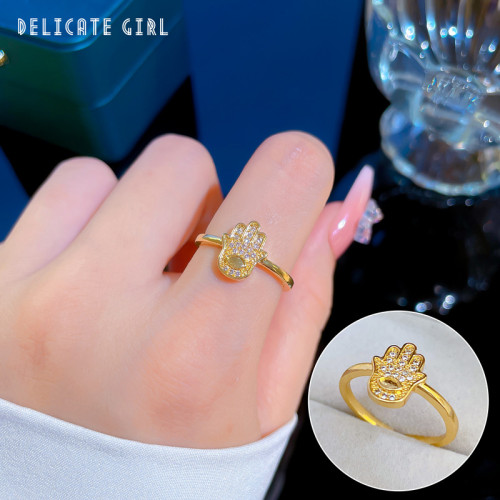 [Real Gold] Korean Version Full Diamond Palm Ring Adjustable Open Simple Hand Jewelry Japanese Style Couple Rings