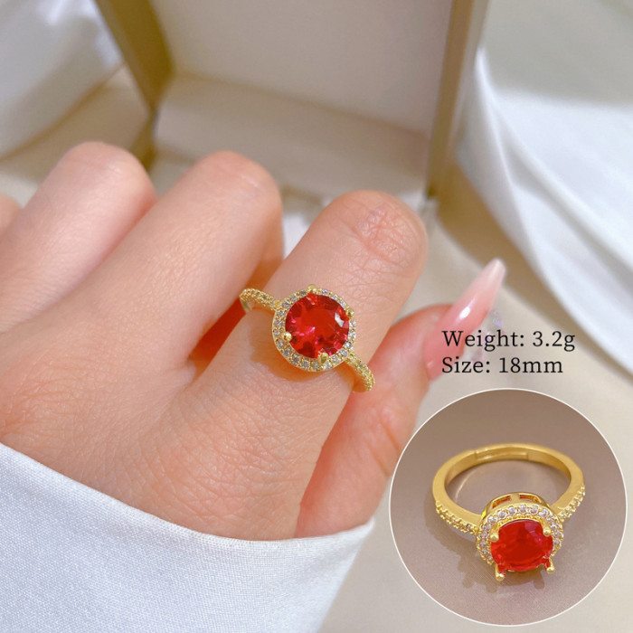[Real Gold Plating] European and American Design Ins Style Geometric Diamond-Embedded Ball Ring Women's Cold Style Open Ring