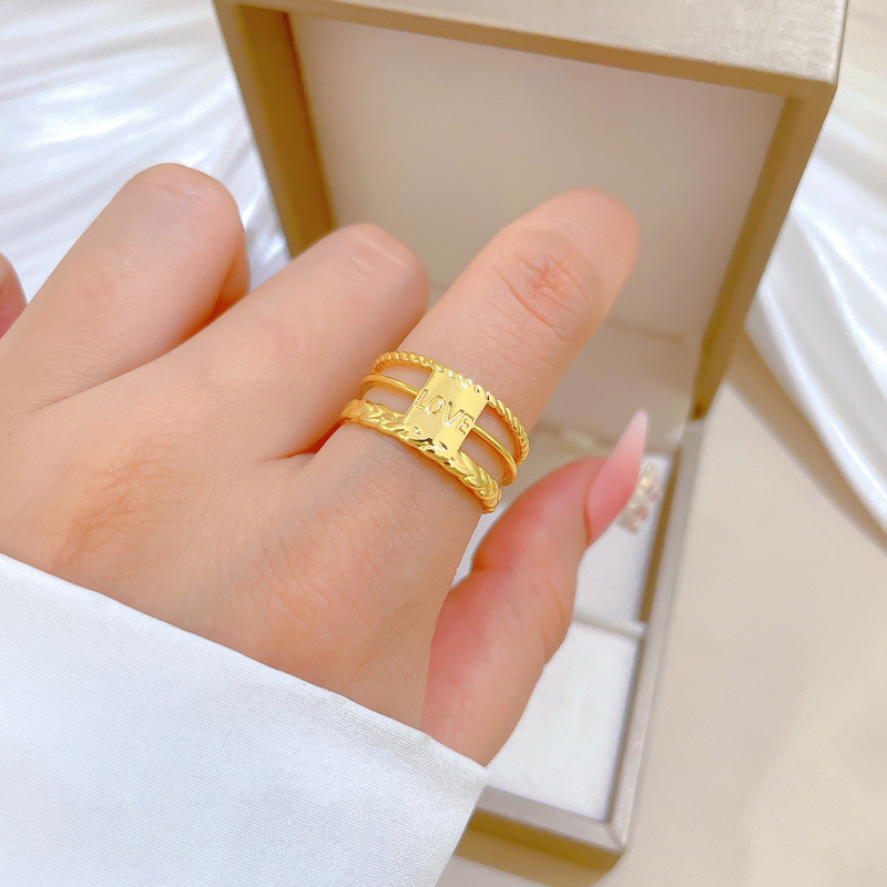 【Real Gold】Minimalist Style LOVE Ring Adjustable Open Ring Simple Jewelry Japanese Style Couple Rings