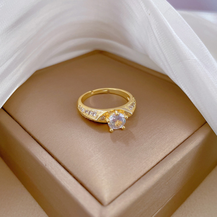 [Real Gold] Eight Hearts Eight Arrows Full Diamond Ring Adjustable Open Simple Hand Jewelry Japanese Style Couple Rings