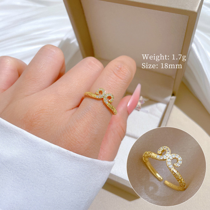 [Real Gold Plating] European and American Design Ins Style Geometric Diamond-Embedded Ball Ring Women's Cold Style Open Ring