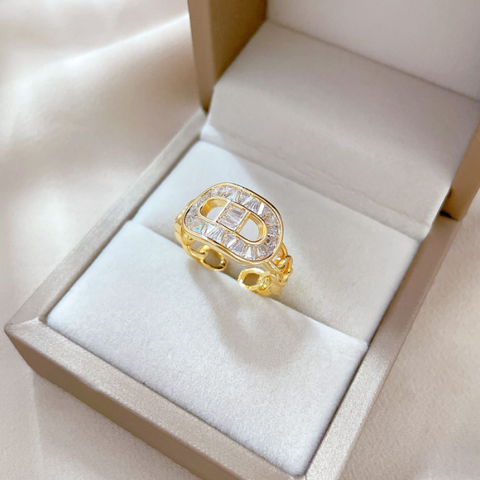 【Real Gold】8-Shaped Zircon Ring Adjustable Open Simple Hand Jewelry Japanese Style Couple Rings