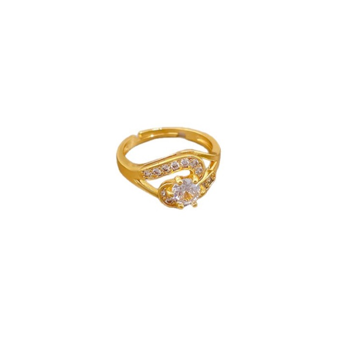 【Real Gold】Light Luxury Full Diamond Personality Ring Adjustable Open Simple Hand Jewelry Japanese Style Couple Rings