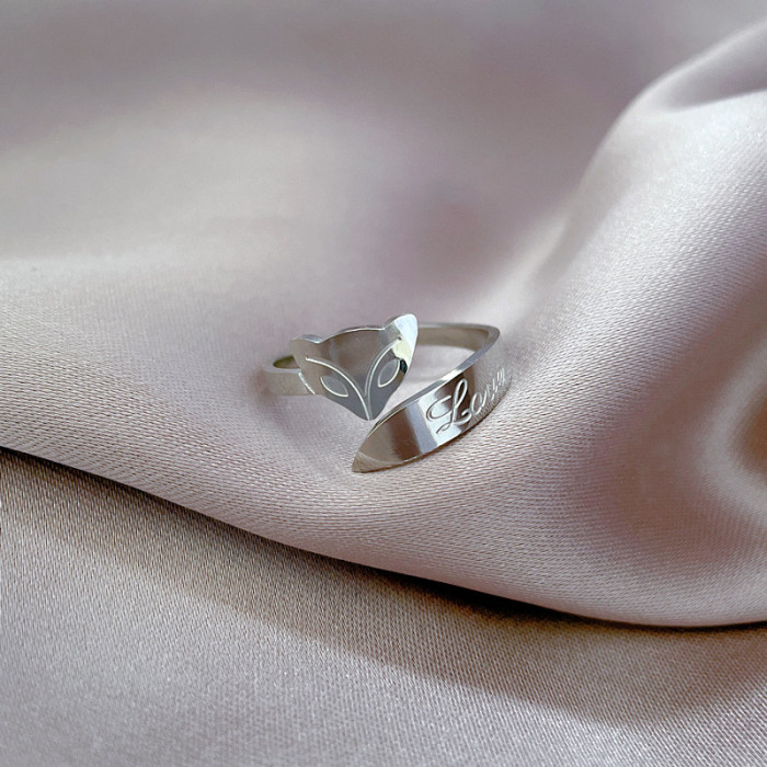 【Non-Fading】Fox Letter Titanium Steel Minimalist Style Disco Ring for Men and Women Ins Trend Personality Simple Inde...