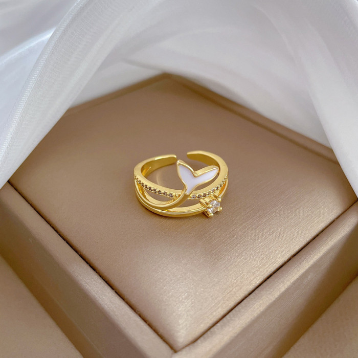 【Real Gold】Mermaid Tail Fashion Ring Adjustable Open Simple Hand Jewelry Japanese Style Couple Rings