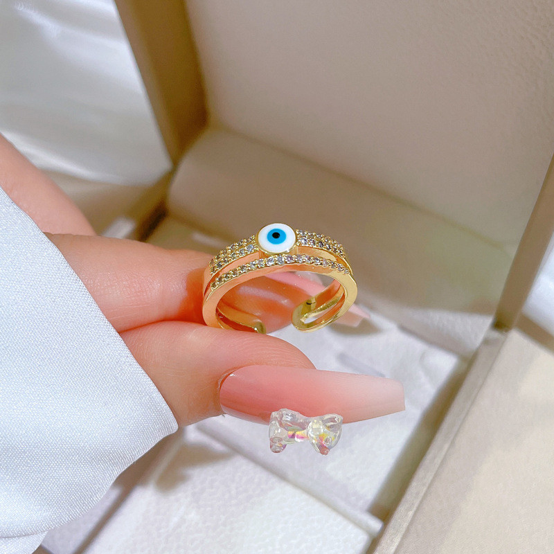 【Real Gold Plating】Open Eye Zircon Fashion Micro Inlay Light Luxury Ring Index Finger Ring Internet Celebrity Same Style Minimalist Style