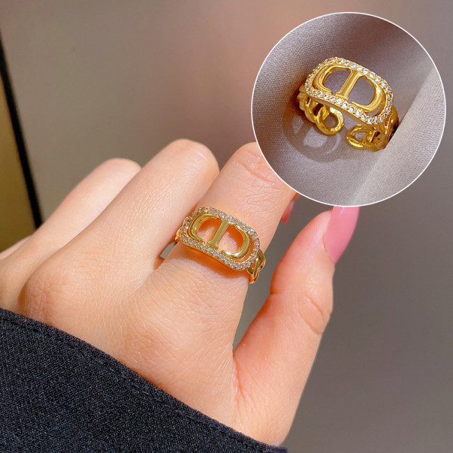 【Real Gold】Couple Rings for Women, Trendy Fashion Adjustable Open Rings, Unique Minimalist Style CD Rings