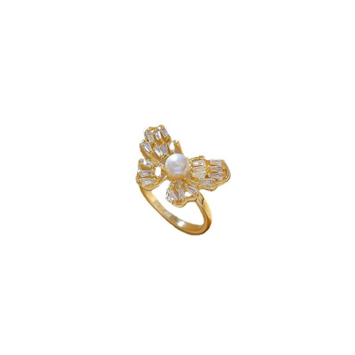[Real Gold] Butterfly Super Sparkling Zircon Ring Adjustable Open Style Simple Hand Jewelry Japanese Style Couple Rings