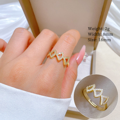 【Real Gold】Ginkgo Leaf Full Diamond Ring Adjustable Open Simple Hand Jewelry Japanese Style Couple Rings