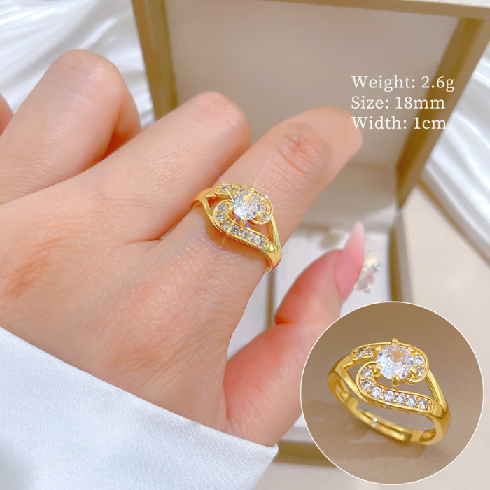 【Real Gold】Light Luxury Full Diamond Personality Ring Adjustable Open Simple Hand Jewelry Japanese Style Couple Rings