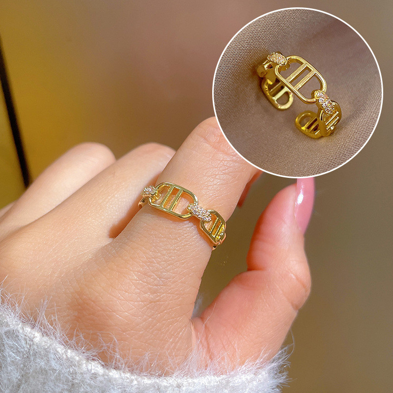 【Real Gold Plating】Open Ring for Women Fashionable Personality Ring Index Finger Ring Internet Celebrity Same Style Simple Minimalist Style