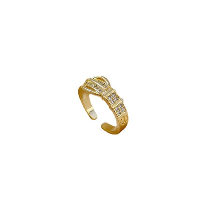 【Real Gold】Bond Super Sparkling Zircon Ring Adjustable Open Simple Hand Jewelry Japanese Style Couple Rings