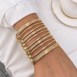 Punk Exaggeration Bangle Trendy Boho Gold Plated Geometry Feather Big Circle Open Cuff Bangles Bracelet Set for Women Jewelry