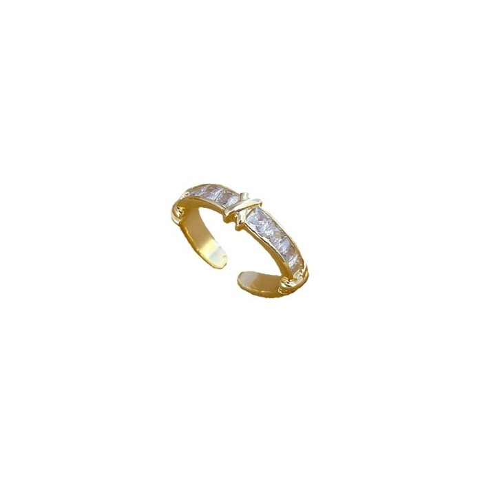[Real Gold Plating] European and American Design Ins Style Geometric Diamond-Embedded Ball Ring Women's Cold Style Open Ring