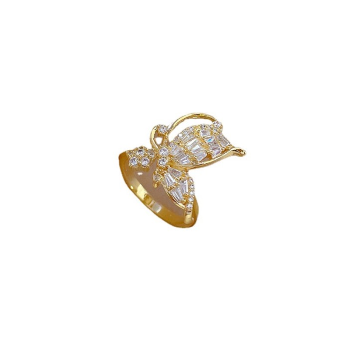 【Real Gold】Butterfly Knot Zircon Ring Adjustable Open Simple Hand Jewelry Japanese Style Couple Rings