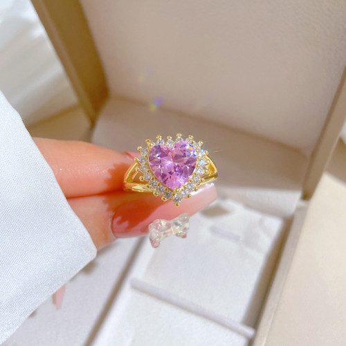 【Real Gold】Heart Pink Wedding Ring Adjustable Open Ring Simple Hand Jewelry Japanese Style Couple Rings