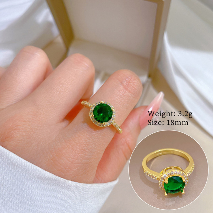 [Real Gold Plating] European and American Design Ins Style Geometric Diamond-Embedded Ball Ring Women's Cold Style Open Ring