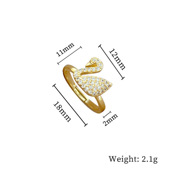 【Real Gold】Full Diamond Swan Wedding Ring Adjustable Open Ring Simple Hand Jewelry Japanese Style Couple Rings