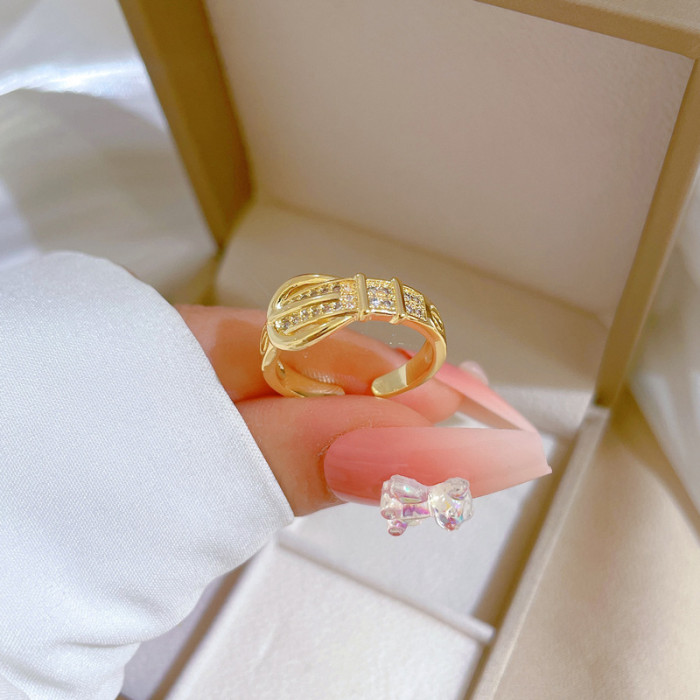 【Real Gold】Bond Super Sparkling Zircon Ring Adjustable Open Simple Hand Jewelry Japanese Style Couple Rings