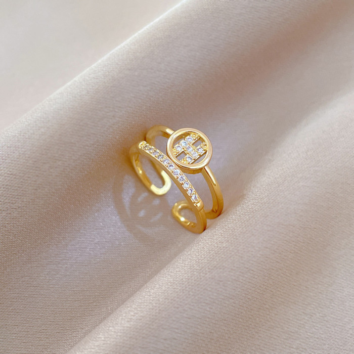 【Real Gold】Light Luxury Fashion Zircon Ring Adjustable Open Simple Hand Jewelry Japanese Style Couple Rings