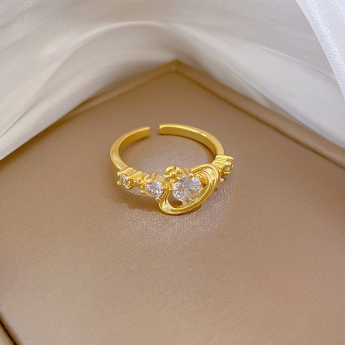 【Real Gold】Zircon Planet Full Diamond Ring Adjustable Open Simple Hand Jewelry Japanese Style Couple Rings