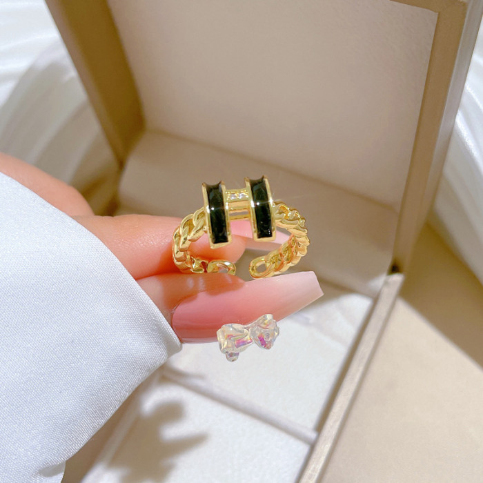 【Real Gold】Luxury Full Diamond Three-Layer Ring Adjustable Open Simple Hand Jewelry Japanese Style Couple Rings