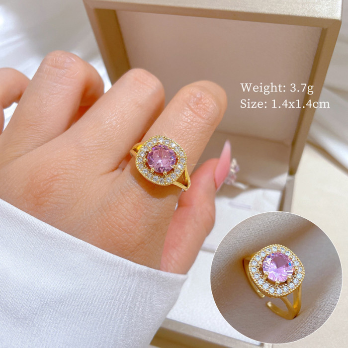 [Real Gold Plating] European and American Design Ins Style Geometric Diamond-Embedded Ball Ring Women's Cold Style Open Ring