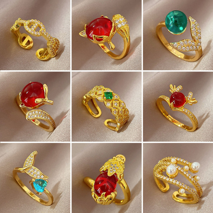 [Real Gold Plating] European and American Design Ins Style Geometric Diamond-Embedded Ball Ring Women's Cold Style Open Ring