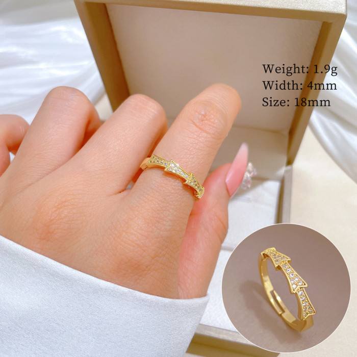 [Real Gold Plating] European and American Design Ins Style Geometric Diamond-Embedded Ball Ring Women's Cold Style Open Ring