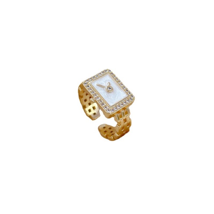 【Real Gold】Watch Zircon Ring Adjustable Open Simple Hand Jewelry Japanese Style Couple Rings