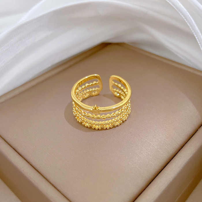 【Real Gold】Minimalist Forest Style Ring Adjustable Open Ring Simple Hand Jewelry Japanese Style Couple Rings