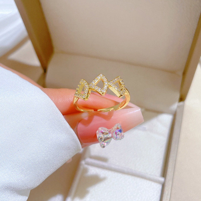 【Real Gold】Ginkgo Leaf Full Diamond Ring Adjustable Open Simple Hand Jewelry Japanese Style Couple Rings