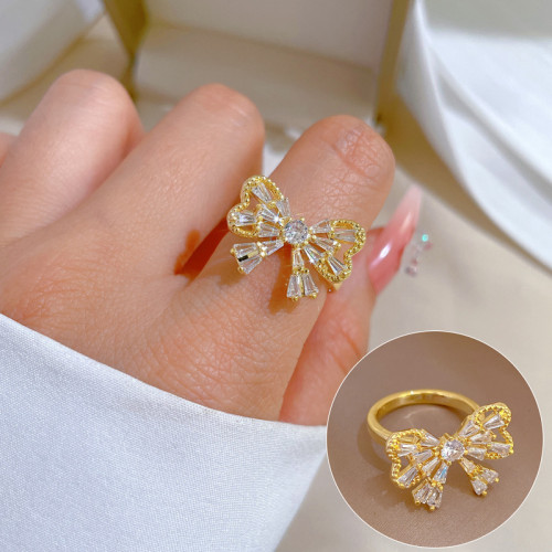 [Real Gold] Light Luxury Butterfly Zircon Ring Adjustable Open Simple Hand Jewelry Japanese Style Couple Rings