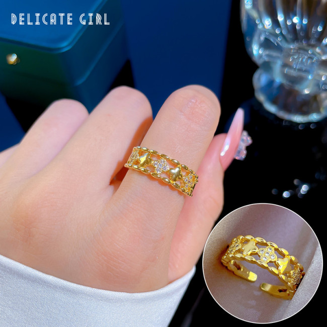 [Real Gold] Light Luxury Lucky Flower Ring Adjustable Open Simple Hand Jewelry Japanese Style Couple Rings